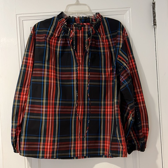 JCrew Scalloped tie-neck top in Stewart tartan in Size M never worn - Picture 3 of 5